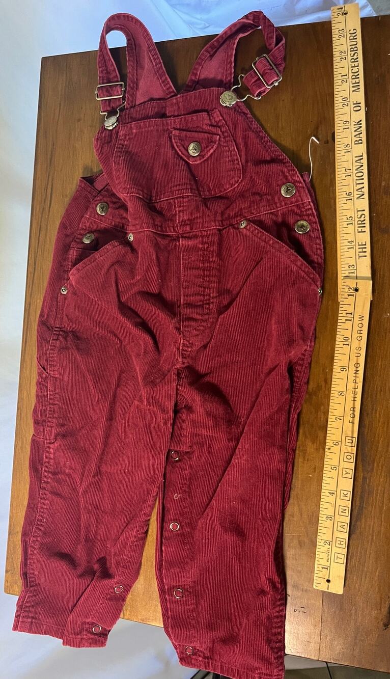 The Original Arizona Jean Company Corduroy Overalls Toddler 3T Burgundy Bib